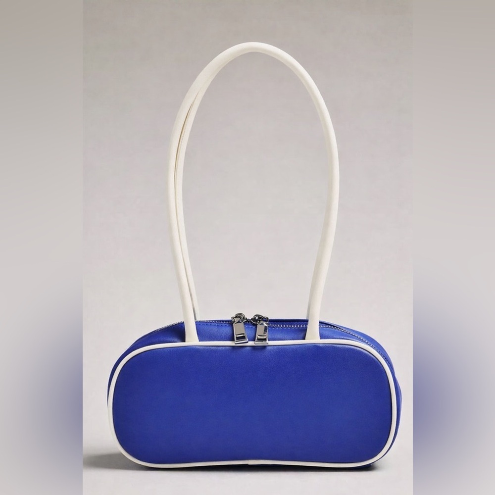 Anthropologie Melie Bianco Two Tone Shoulder Bag Blue White - Picture 2 of 6
